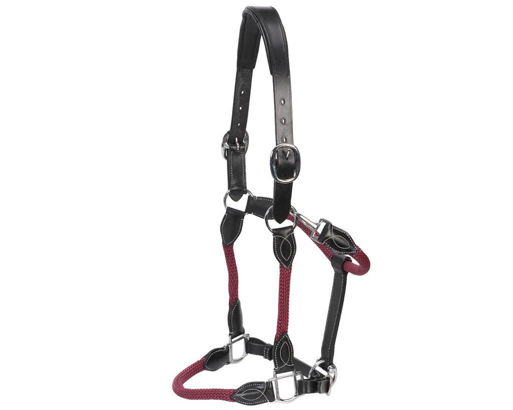Leather and Rope Halter - Burgundy & Black
