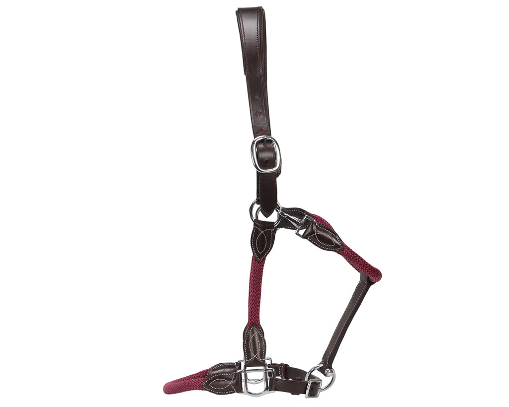 Leather and Rope Halter - Burgundy & Brown