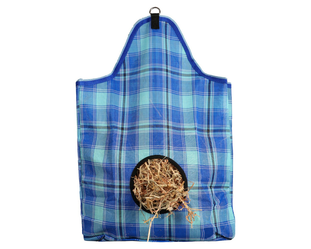 Hay Bag Feeder PVC Mesh - with stylish blue check design