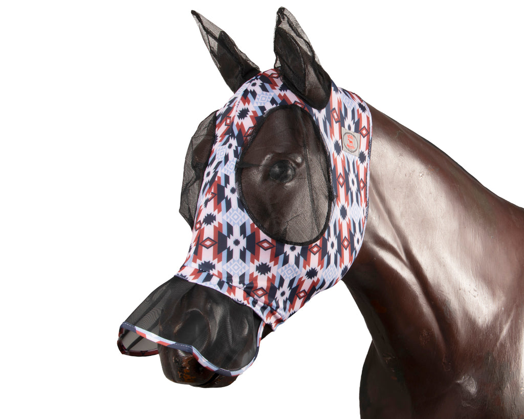 Kool Master Lycra Pull on Fly Mask with Skirt - Aztec