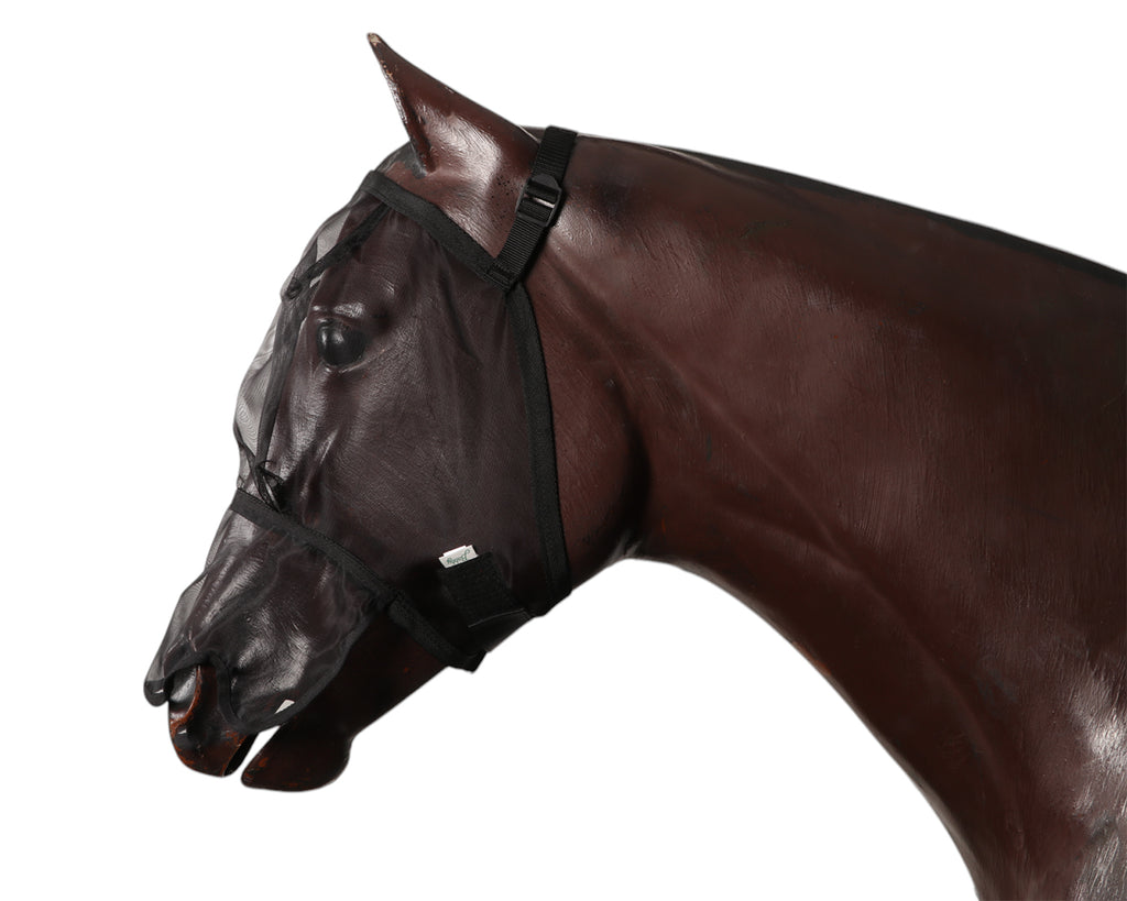 Bobby Ezy-Breathe Fly Mask in black mesh, image showing size view