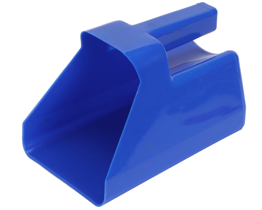 Super Feed Scoop in Blue Plastic - makes dishing out pellets or chaff from a bag or bin a whole lot easier