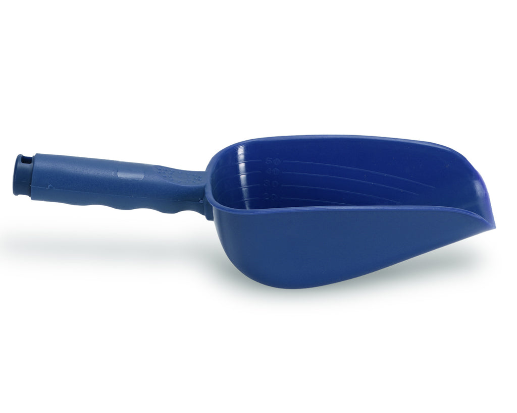 Small Plastic Feed Scoop that is perfect for additives, supplements or feeding ponies and horses in blue