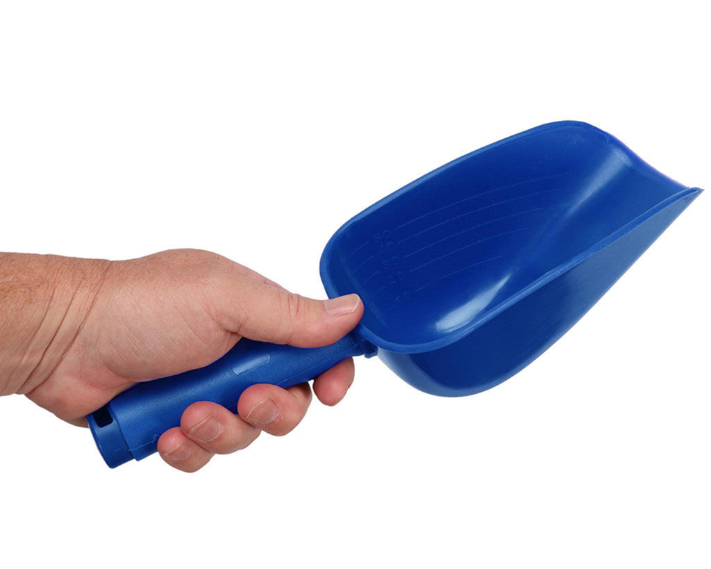 Small Plastic Feed Scoop that is perfect for additives, supplements or feeding ponies and horses in blue