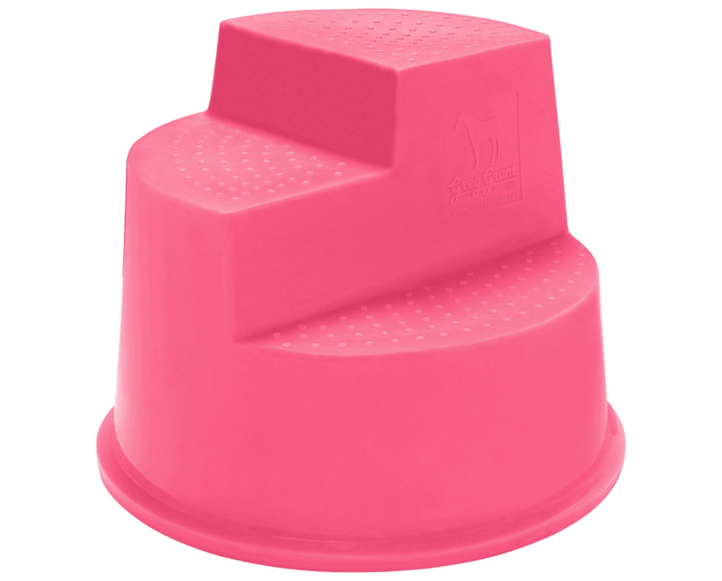 Three Step Mounting Block in Pink to Assist Riders in Mounting Horses and Ponies