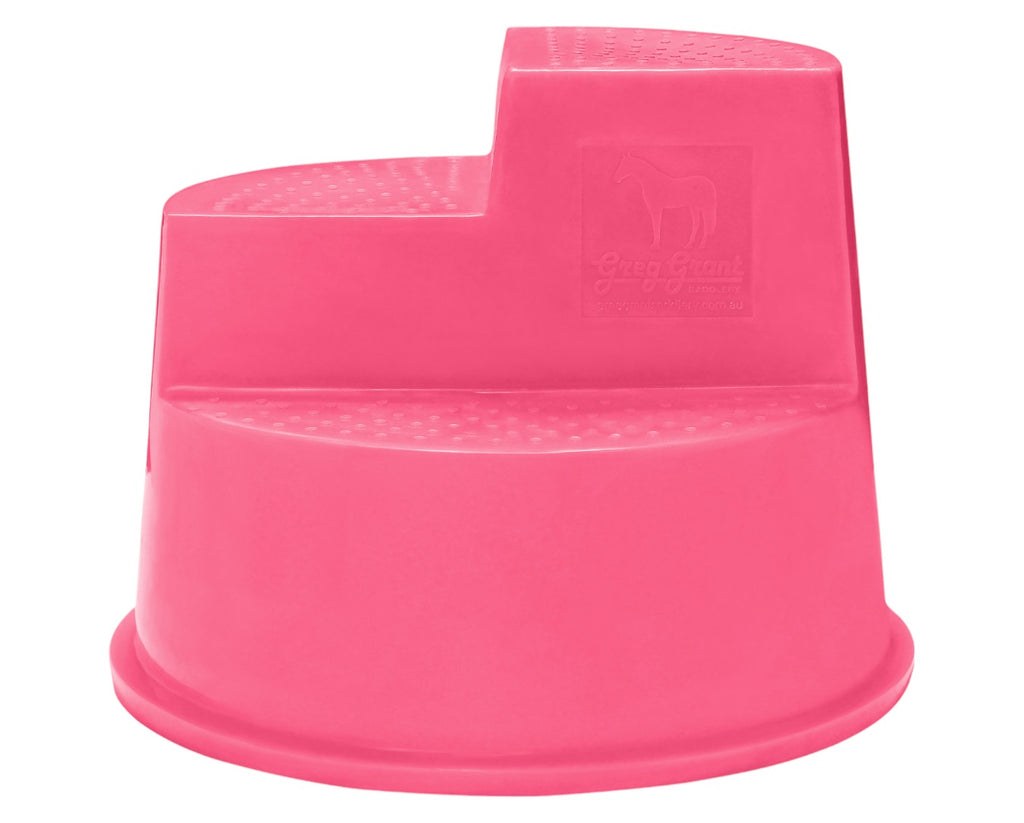 Three step mounting block in Pink to help rider's to easily and safely mount their horse