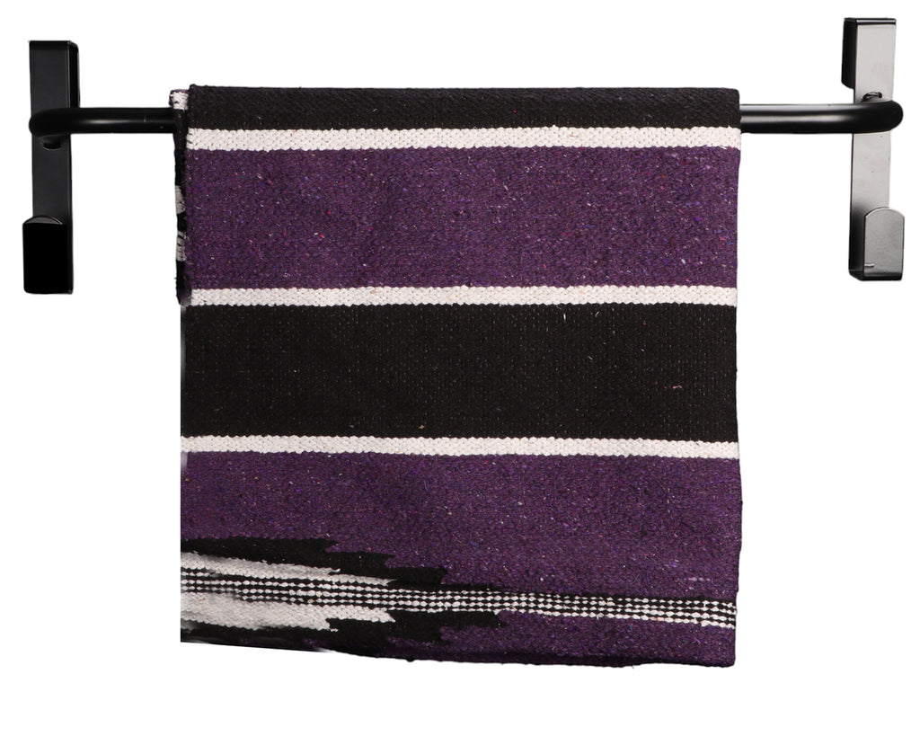 Adjustable & Portable Saddle Blanket Bar, images showing bar holding a saddle blanket