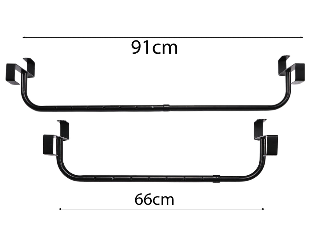 Adjustable & Portable Saddle Blanket Bar, image showing product measurements allowing for adjustment