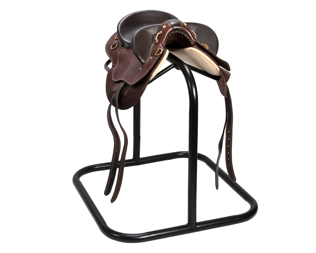 Easy-Up 3 Tier Light Portable Saddle Rack - A compact and versatile saddle rack with adjustable tier arms for organizing and storing saddles. Ideal for decluttering tack rooms.