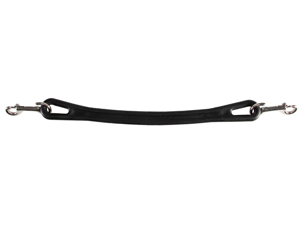 The STC Super Rubber Safety Tie Strap features brass plated snaphooks and measures 76cm in overall length. It is designed for securing horses during various equestrian activities such as race days, thoroughbred sales, transportation, and competitions.