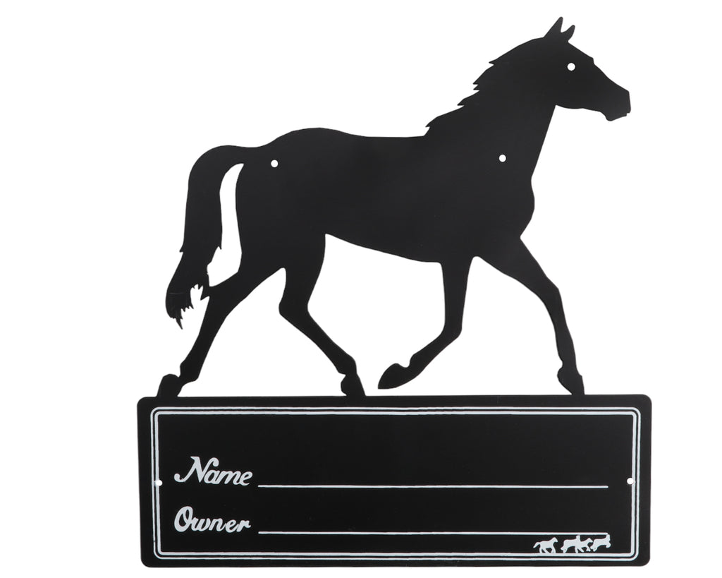 Stable Nameplate with horse motif in glossy black - the perfect accessory to elevate your stable block or agistment