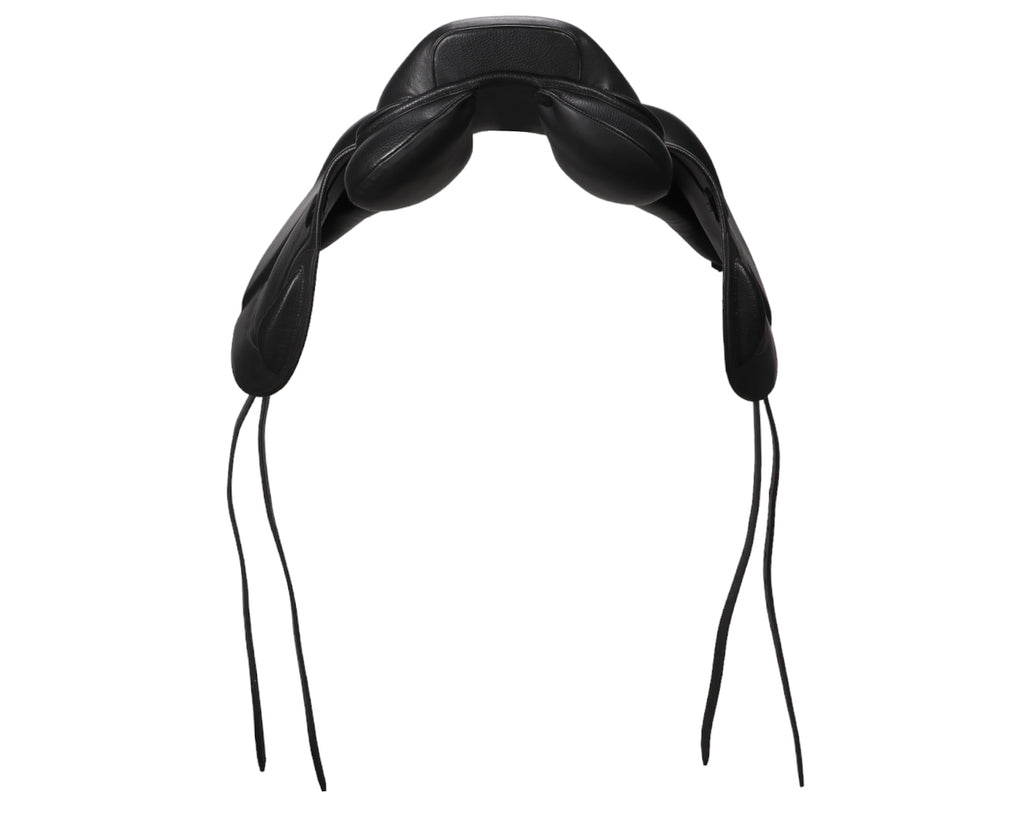 Sterling Monoflap Eventing Saddle in black leather, image from rear of saddle