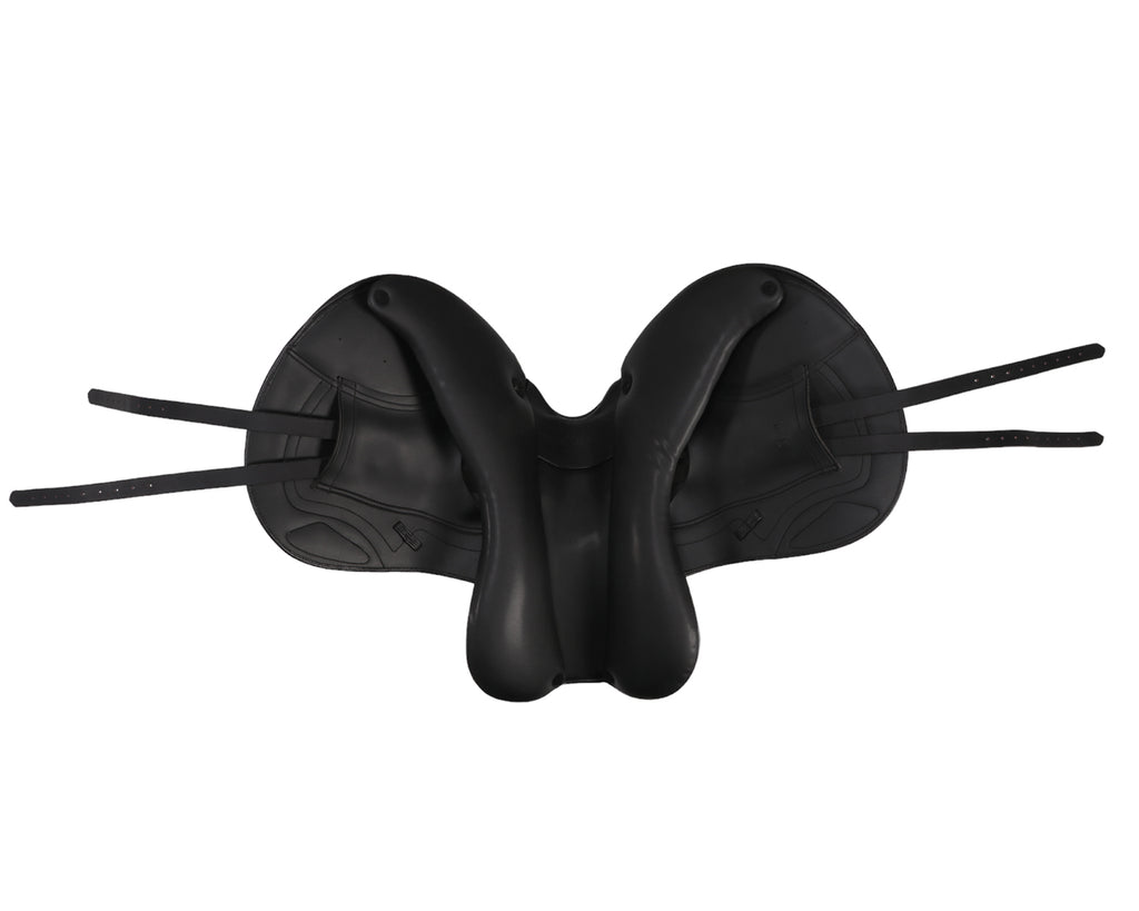 Sterling Monoflap Eventing Saddle in black leather, image from underneath of saddle