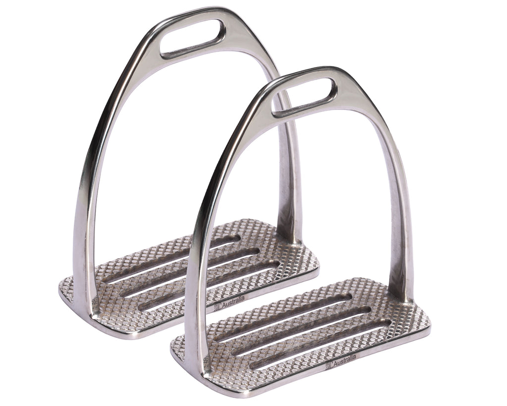 Stainless Steel Four Bar Stirrups with 2.5" Tread Depth for riding your horse or pony