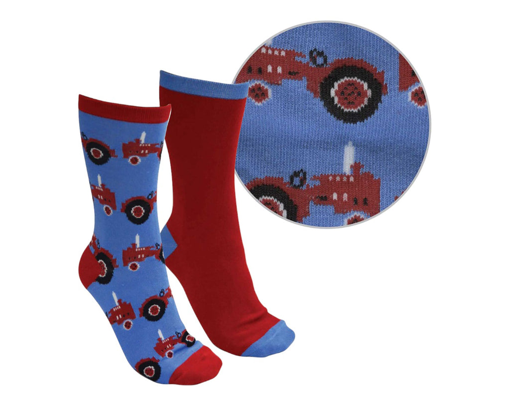 Thomas Cook Farmyard Kids Socks in Blue/Red Tractor Design
