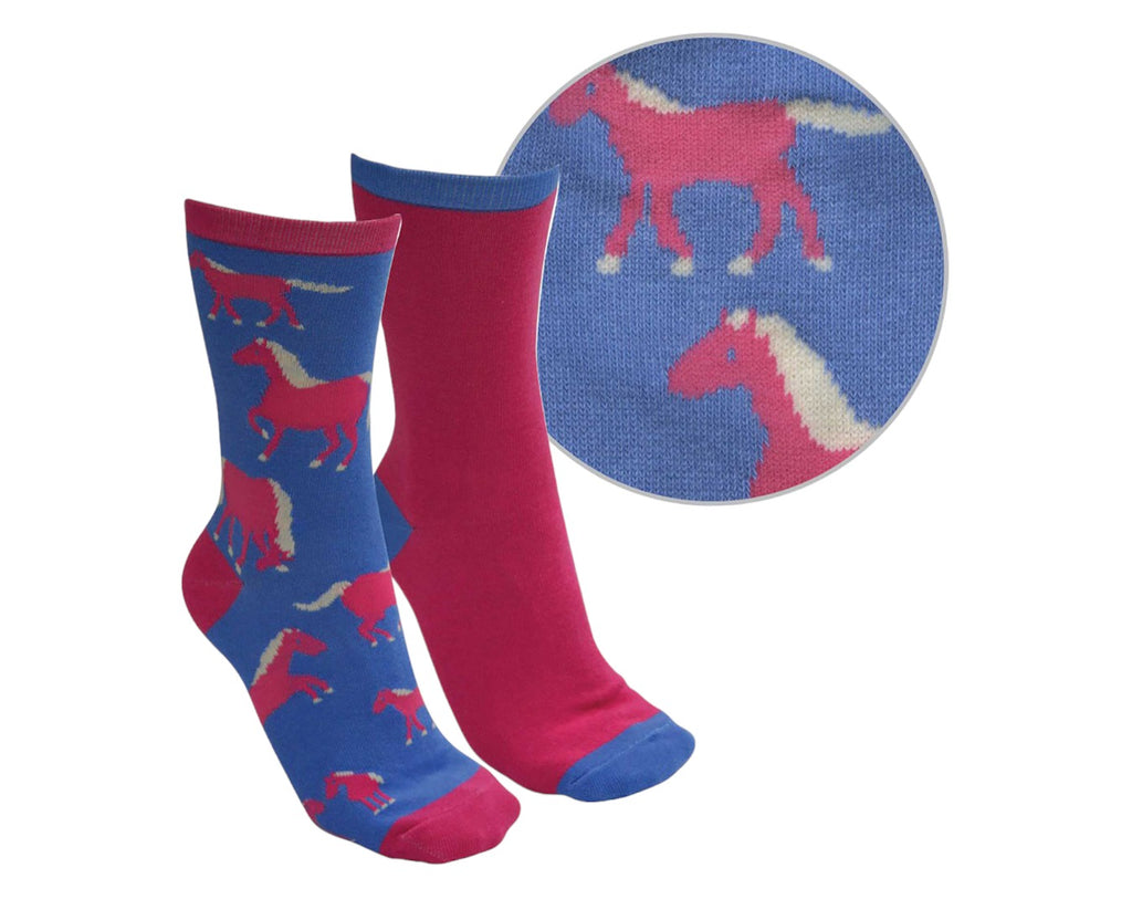 Thomas Cook Farmyard Kids Socks in Blue/Hot Pink Horse Design