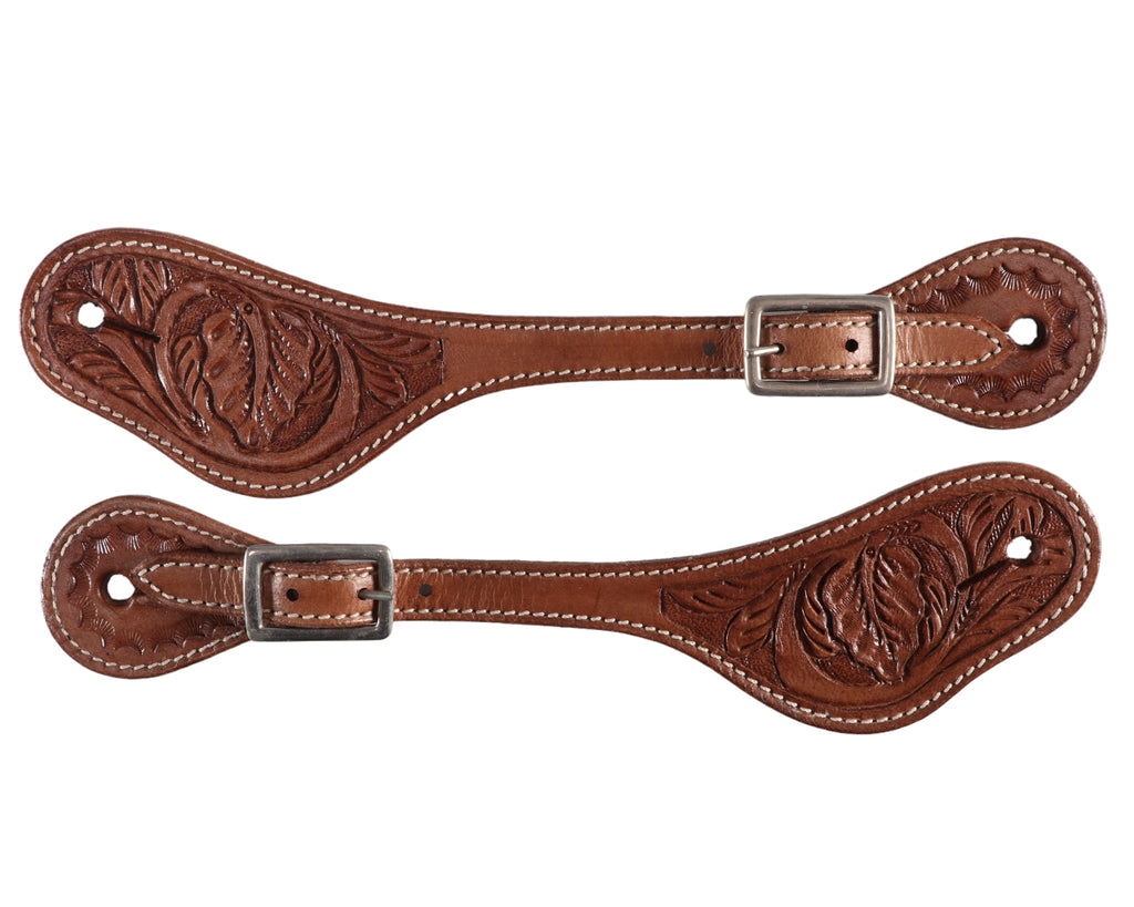 Texas-Tack Floral Pattern Western Spur Straps with edge stitched straps suitable for two stud spurs