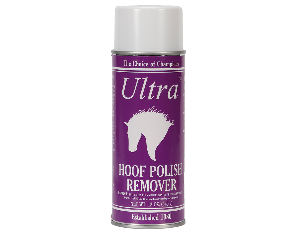 Ultra Hoof Polish Remover - quickly and easily removes hoof polish from hooves, hands, clothes and most other surfaces
