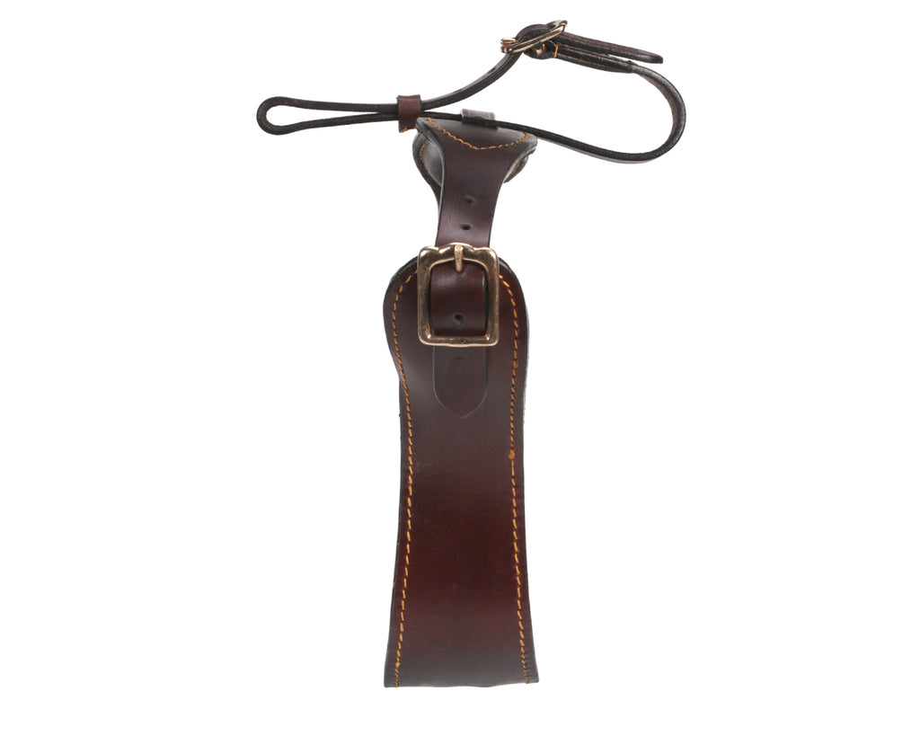 Side view of French Cribbing Strap made from leather to help stop horses from windsucking or cribbing