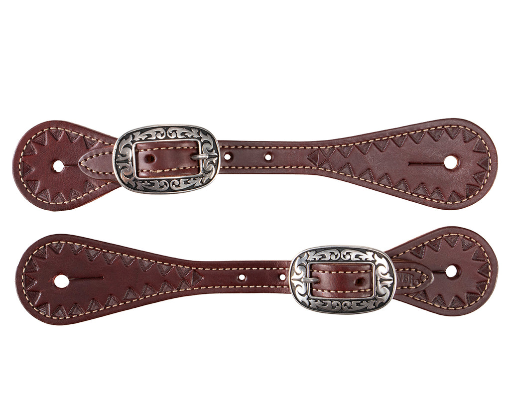 Weaver Youth Triangle Tooled Spur Straps - Chestnut