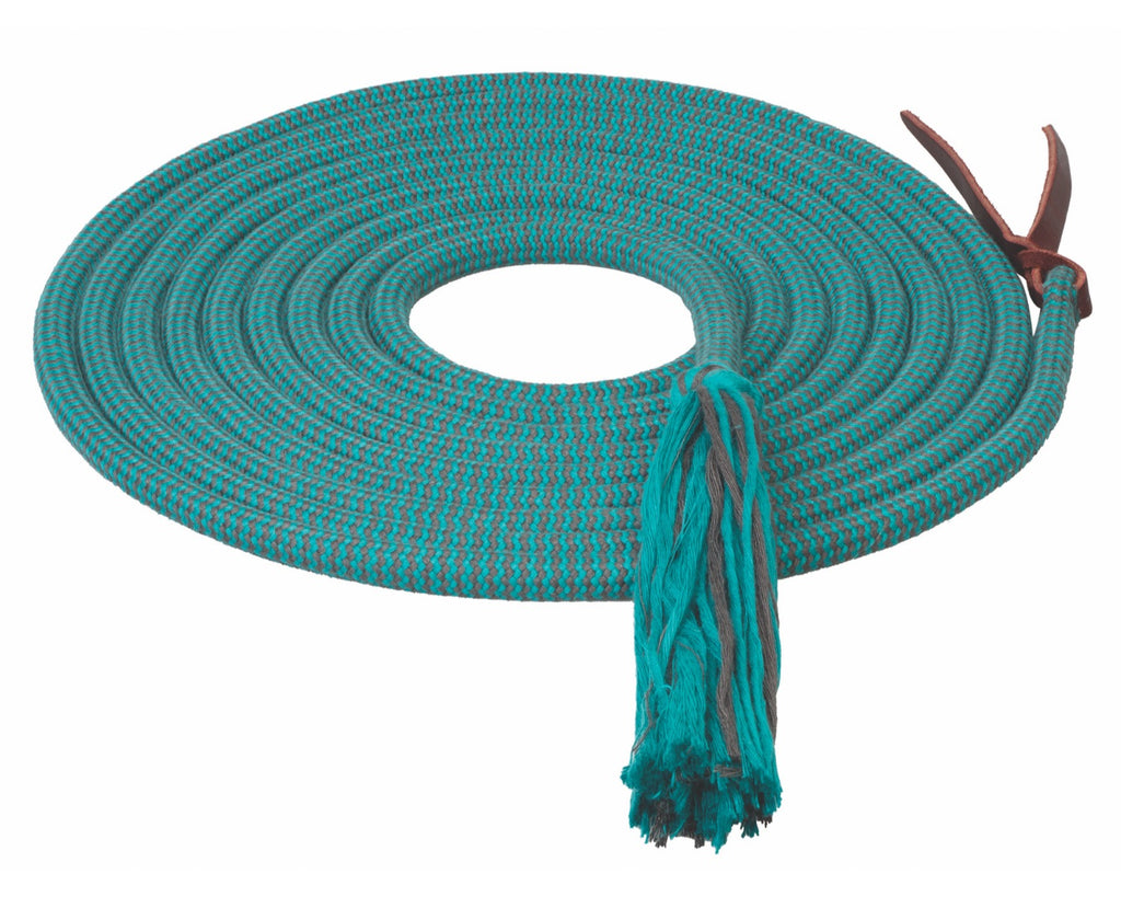 Weaver Ecoluxe Round Bamboo Mecate Reins: Environmentally-friendly and biodegradable bamboo material. Features tassel and popper with bleeding heart knob. Moisture-wicking, antibacterial, breathable, and UV-resistant. Measures 1/2" x 22'. Shop now at Greg Grant Saddlery