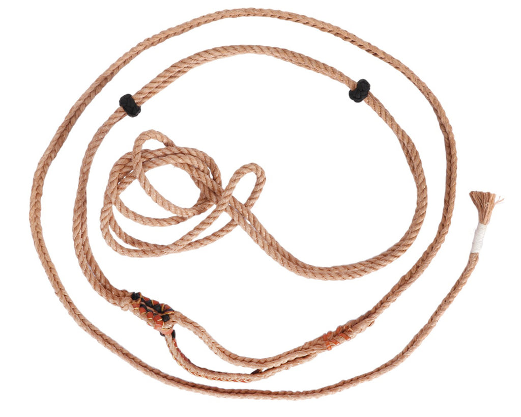 Steer Riding Rope: High-quality, hand-braided rope for professional steer riding. Right-hand design with leather hand holder and riser. Made in the USA.