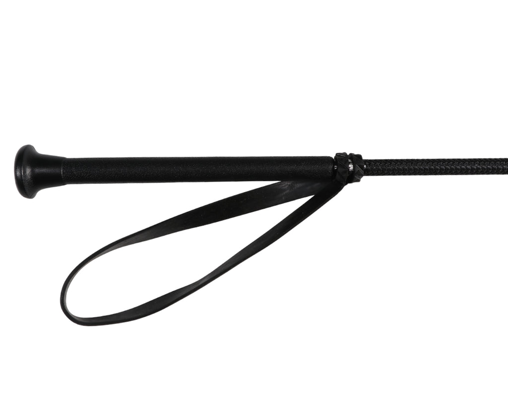 Snowbee Braided Nylon Polocrosse Whip Black 100cm, image shows whip handle and wrist loop.