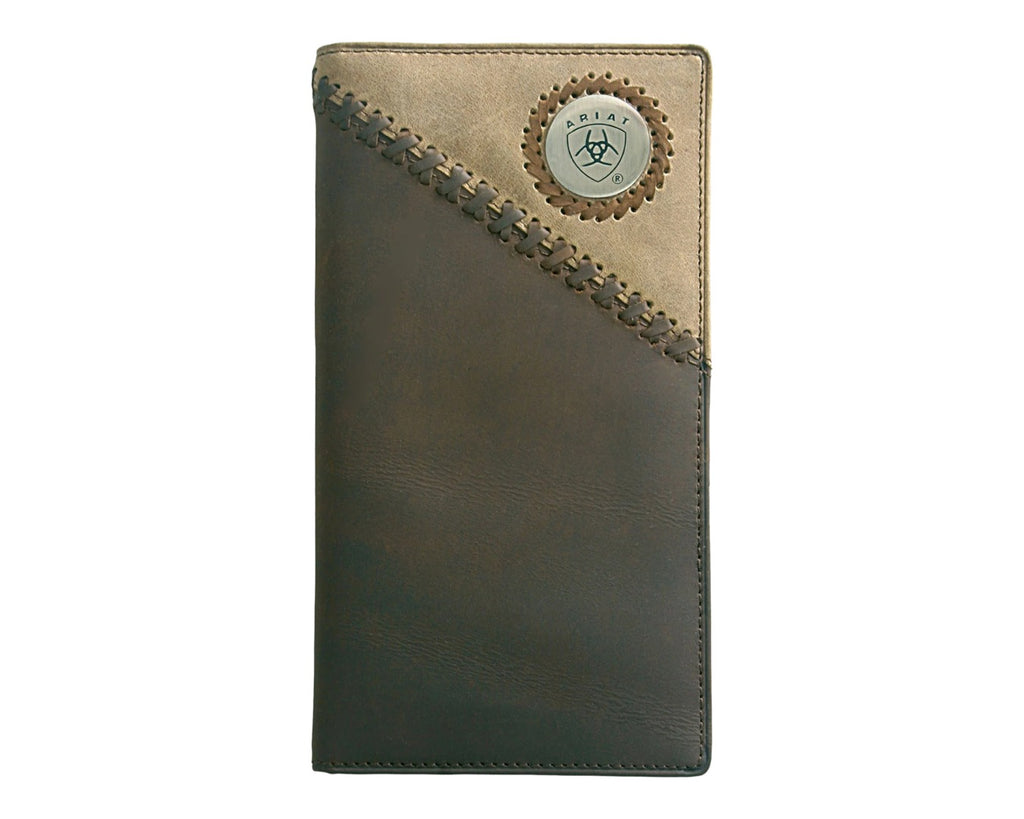 Rodeo Wallet in Two Toned Leather, Light Tan upper and Distressed Brown Lower with Ariat Logo
