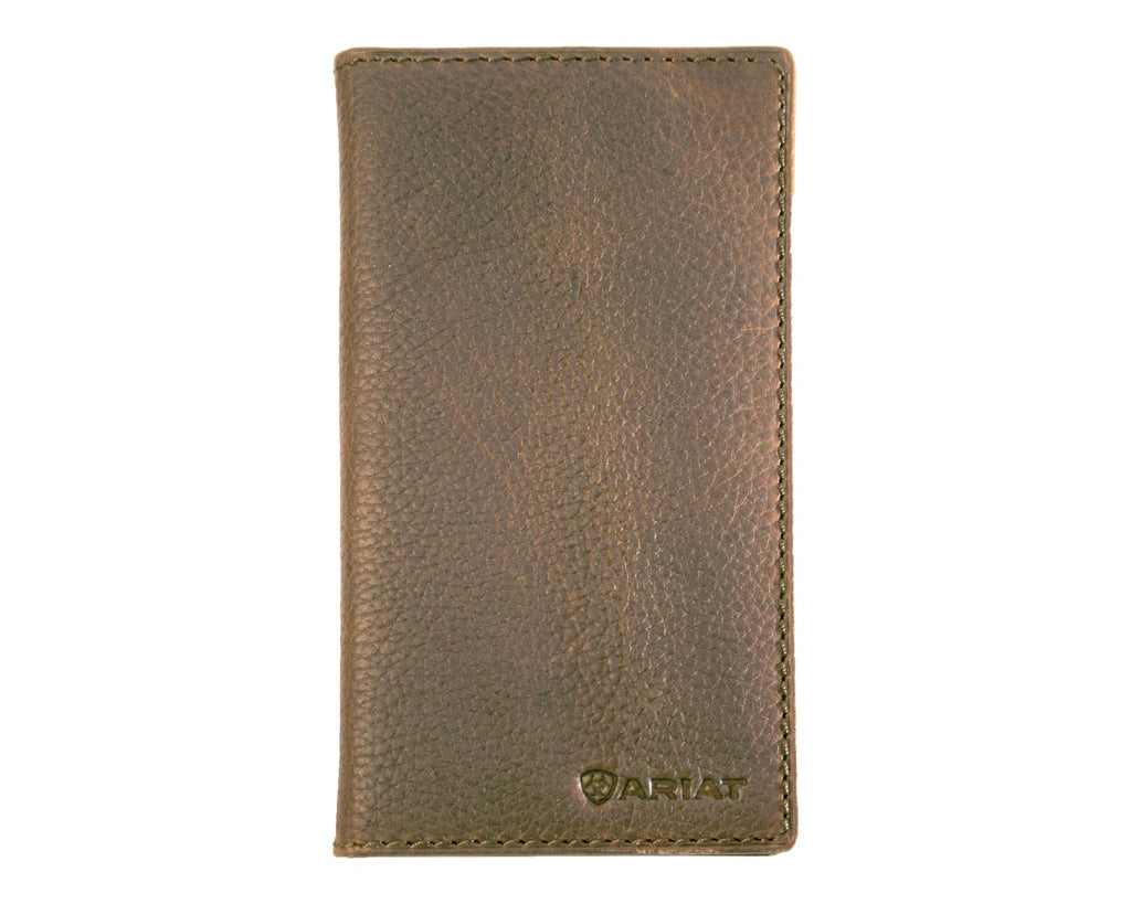 Ariat Rodeo Wallet in full Distressed Brown Leather with an Embossed Ariat Logo 