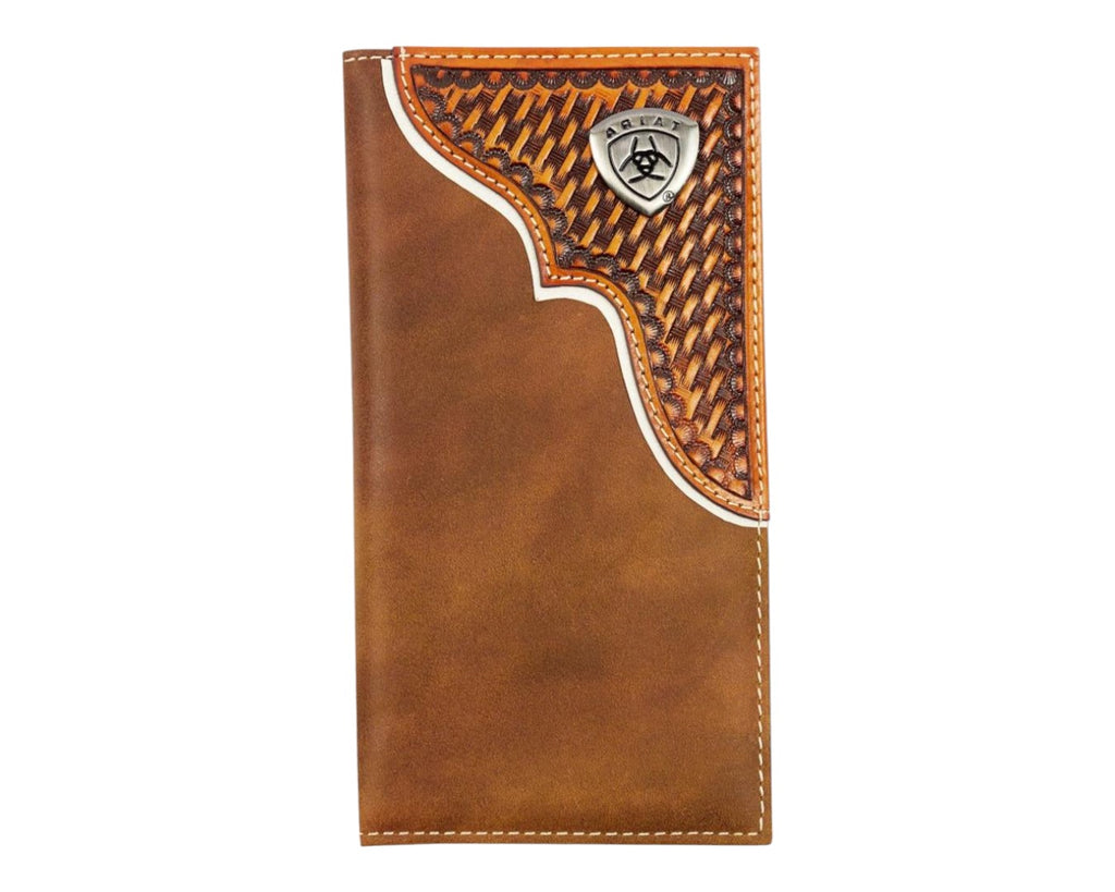 Ariat Rodeo Wallet in a Light Tan colour with Light Yellow Basket Weave Overlay and a metal Ariat Logo