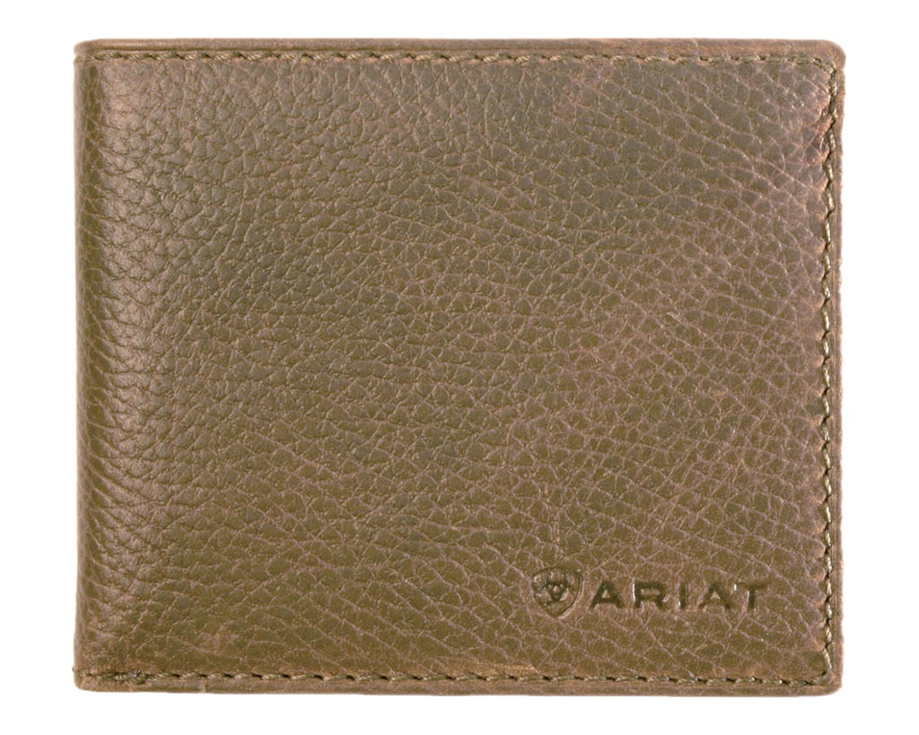 Ariat Bi-Fold Wallet in full Distressed Brown Leather with an Embossed Ariat Logo