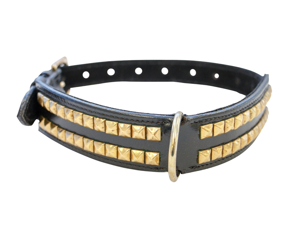 double row flat brass studded Collar Dog Collar - Leather with metal studs and adjustable size.
