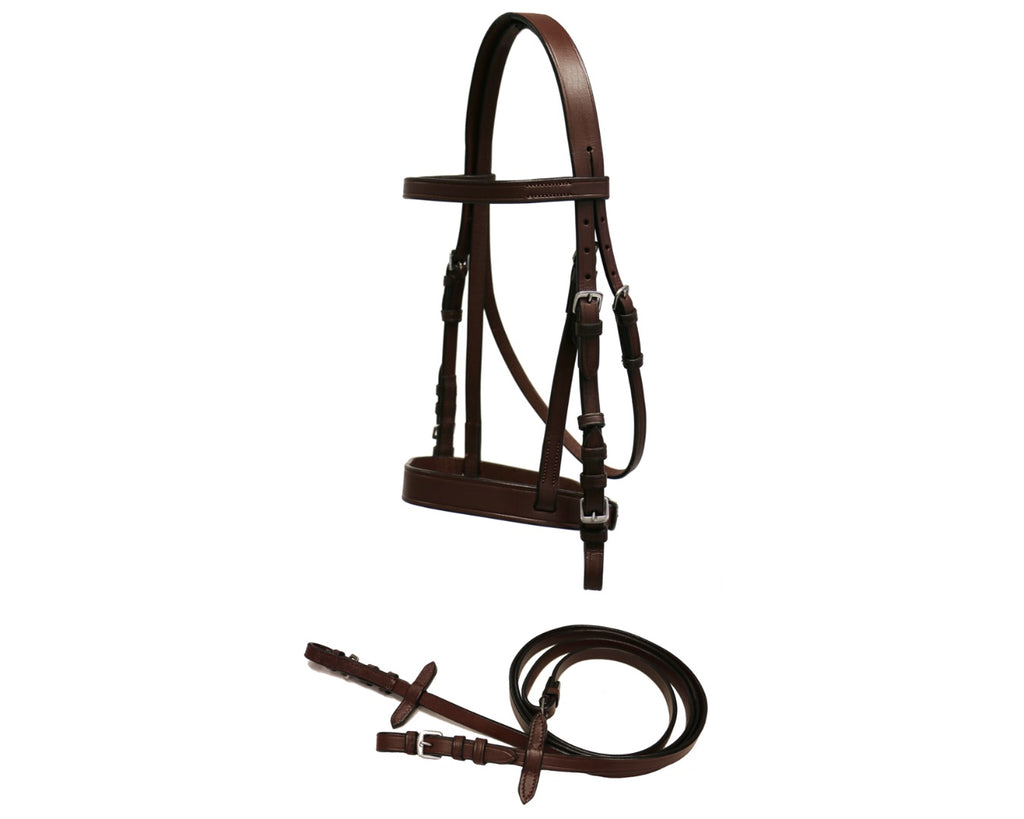 Happy Horse Snaffle Bridle with plain browband and noseband. Comes with plain reins.