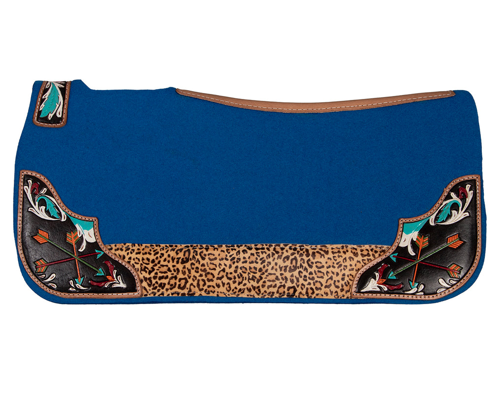 Fort Worth Leopard Tooled Felt Saddle Pad Blue