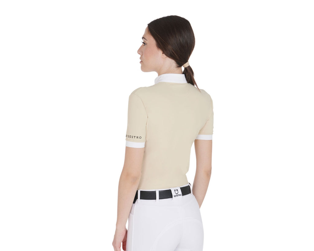 Equestro Ladies Polo Short Sleeve With Zipper beige