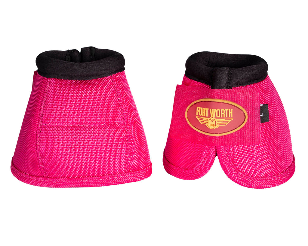 Fort Worth Ballistic No-Turn Bell Boots - Pink ideal to shield your horse from those nasty self-inflicted hoof strikes — some large-stride horses overreach and clip their heel bulbs with their back hoofs