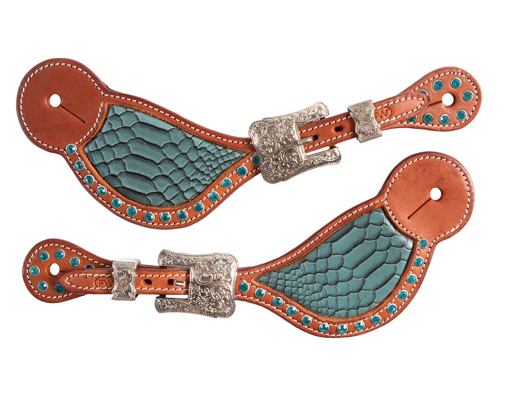 Fort Worth Crocodile Spur Straps - Turquoise
