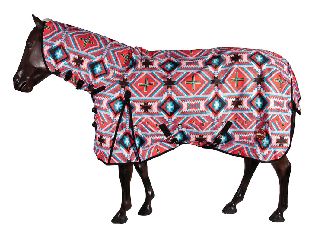 Kozy 1200D Nylon Horse Rug Combo (200g fill) - Red Aztec