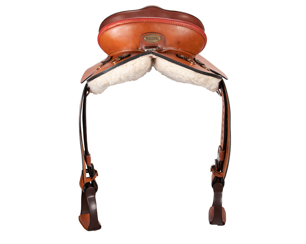 flinders swinging saddle upgraded mark II saddle is constructed of premium leather and solid brass hardware 
