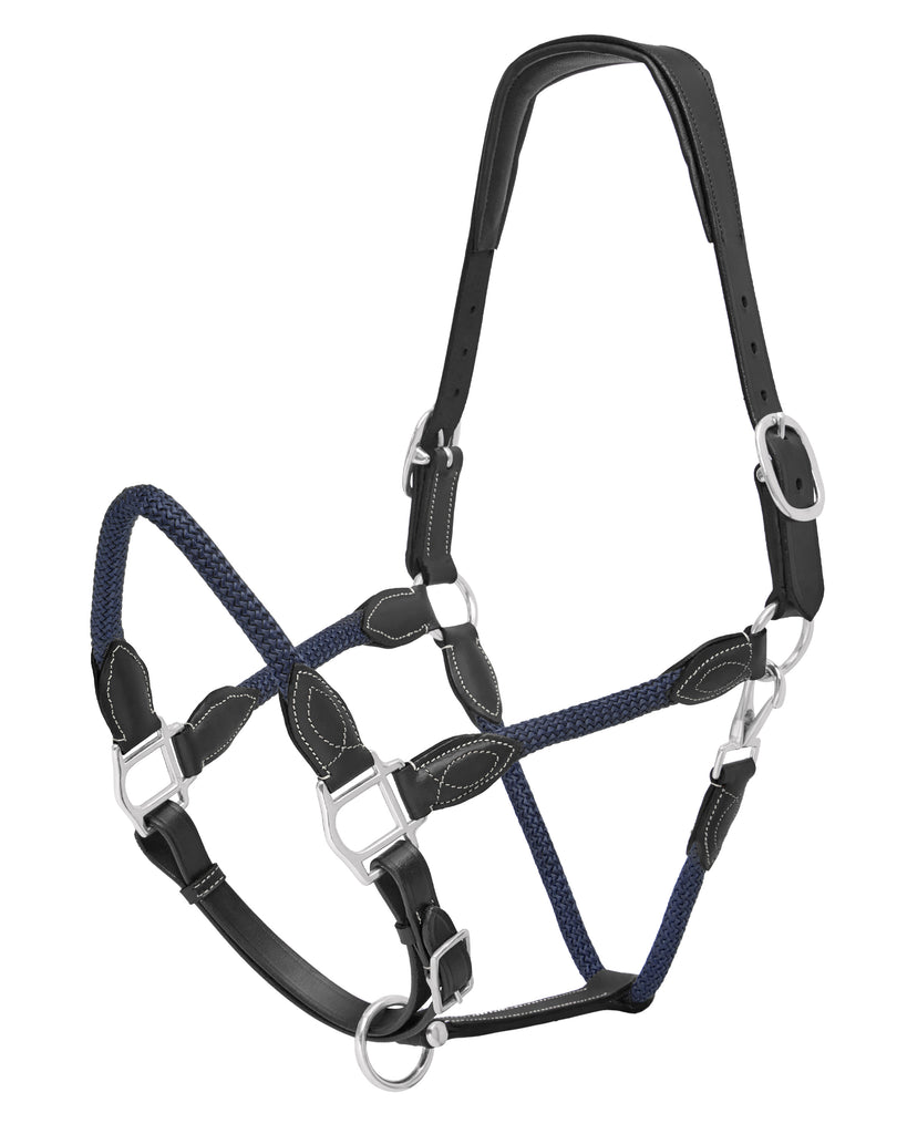 Leather and Rope Halter - Navy & Black
