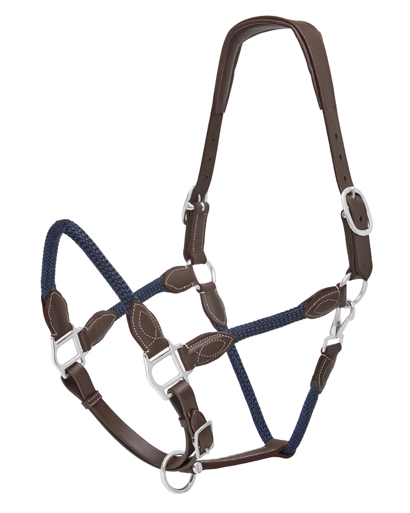 Leather and Rope Halter - Navy & Brown